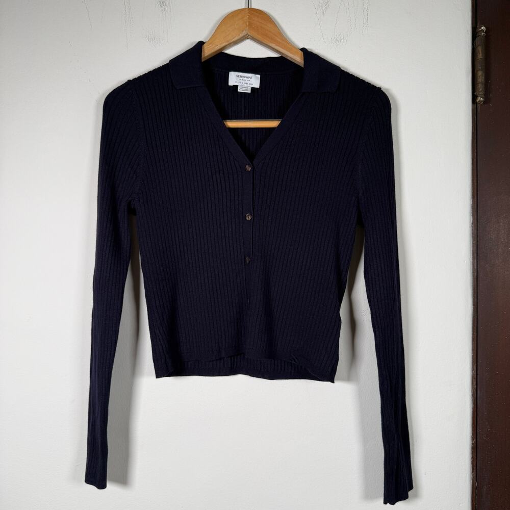 SERAPHINE The Work Edit Maternity Ribbed Cardigan Navy Blue Size 4